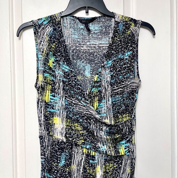BCBGMAXAZRIA Women's Astair Sleeveless V-Neck Faux Wrap Dress In Black Multi M - Picture 4 of 10